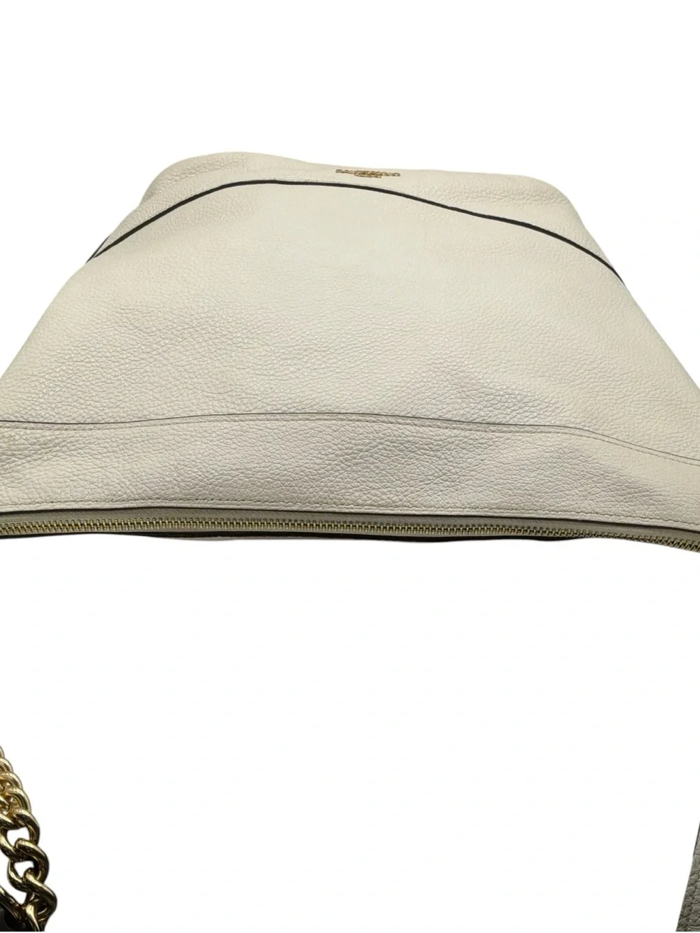 Coach Cream Pebbled Leather Paxton Duffle Shoulder Bag with Gold Hardware